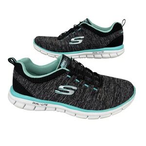 Skechers Sport Active Sneakers Women 7 Black Turquoise‎ Dual-Lite Bungee Slip On